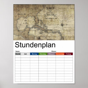 Caribbean - old map timetable poster