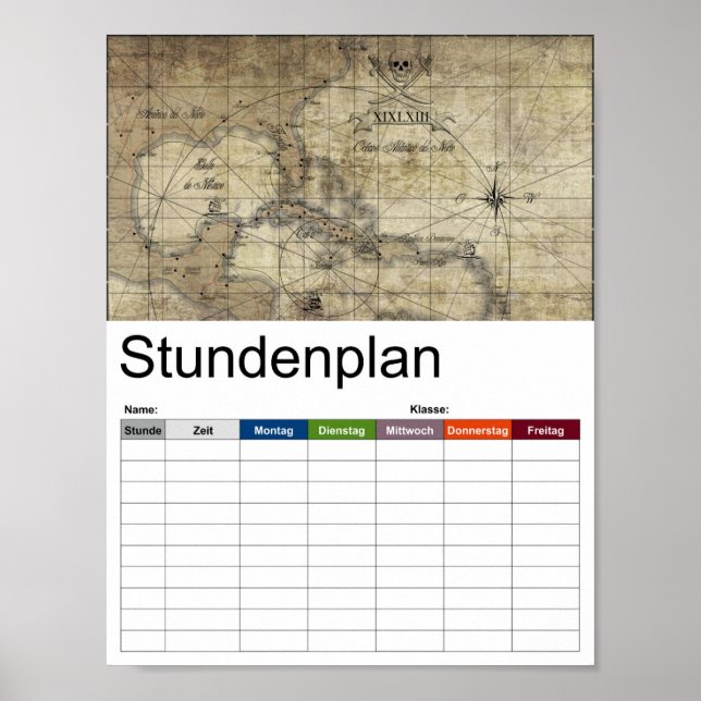 Caribbean - old map timetable poster (Front)