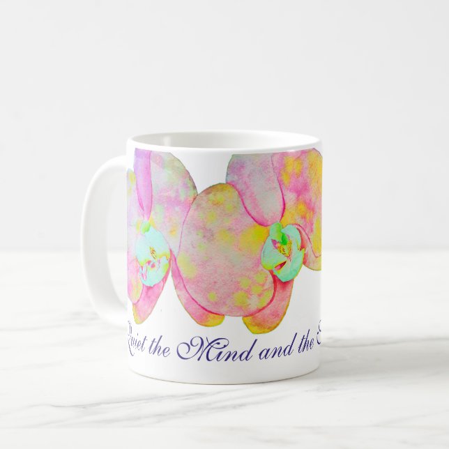 Caribbean orchids, tropical watercolor flowers coffee mug (Front Left)