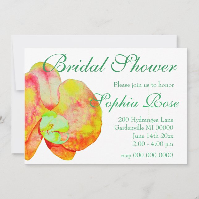 Caribbean orchids, tropical watercolor flowers invitation (Front)