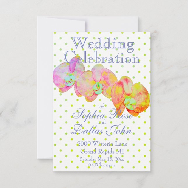 Caribbean orchids, tropical watercolor flowers invitation (Front)