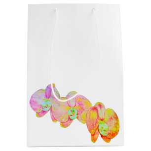 Caribbean orchids, tropical watercolor flowers medium gift bag
