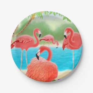 Caribbean Pink Flamingo Birds Paper Plates