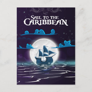 Caribbean Pirate Cartoon Travel print. Postcard