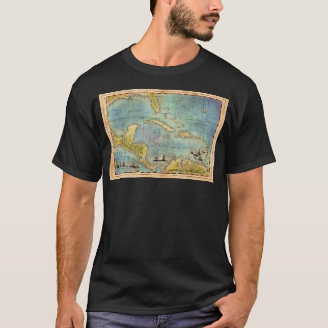 Caribbean Pirate  Treasure Map 1660 T-Shirt (Front)