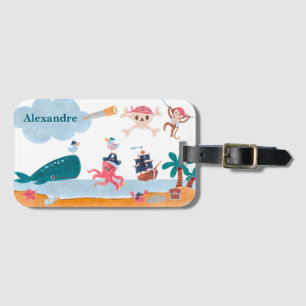 Caribbean Pirates Island Ocean Whale Boys Luggage Tag
