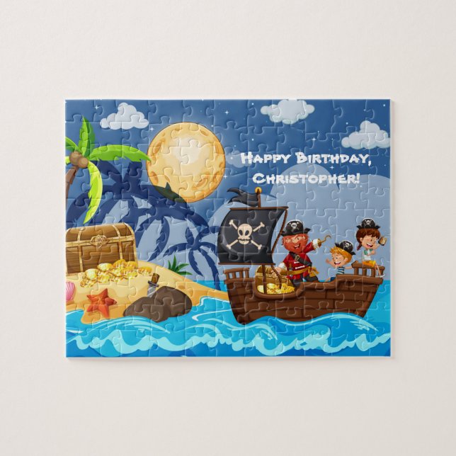 Caribbean pirates, treasure island and full Moon, Jigsaw Puzzle (Horizontal)