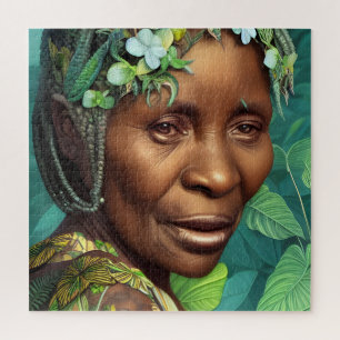 Caribbean Queen Black Woman Portrait Jigsaw Puzzle