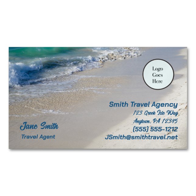 Caribbean Sea Beach Scene Logo Magnetic Magnetic Business Card (Front)