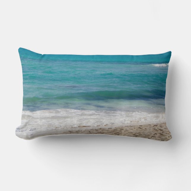 Caribbean Sea Beach with Custom Text Lumbar Cushion (Front)