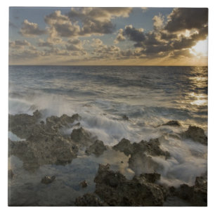 Caribbean Sea, Cayman Islands.  Crashing waves 2 Tile