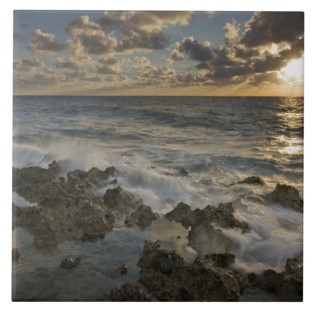 Caribbean Sea, Cayman Islands.  Crashing waves 2 Tile (Front)
