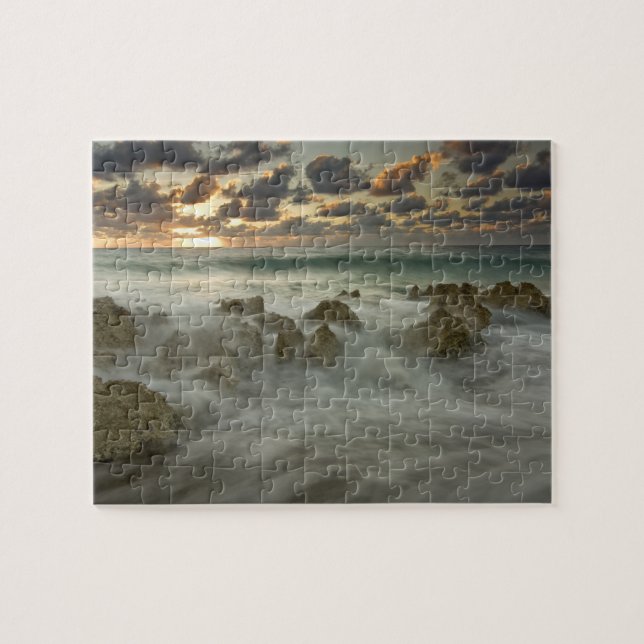 Caribbean Sea, Cayman Islands.  Crashing waves 3 Jigsaw Puzzle (Horizontal)