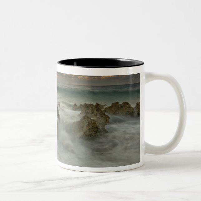 Caribbean Sea, Cayman Islands.  Crashing waves 3 Two-Tone Coffee Mug (Right)