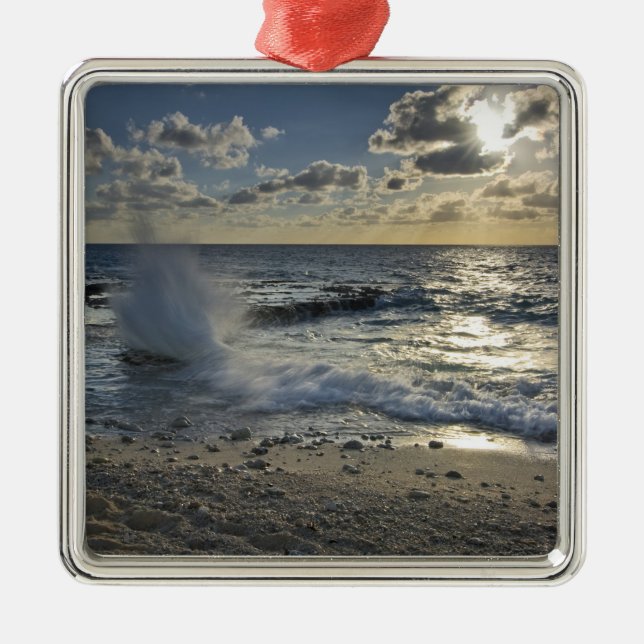 Caribbean Sea, Cayman Islands.  Crashing waves Metal Ornament (Front)