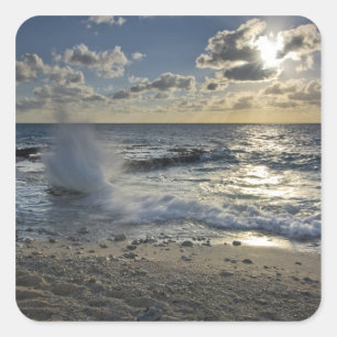 Caribbean Sea, Cayman Islands.  Crashing waves Square Sticker