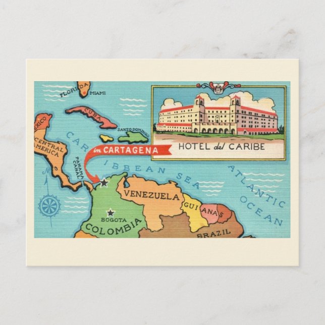 Caribbean Sea Map Postcard (Front)