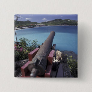 CARIBBEAN, St. Barts, Connon aiming into Bay of 15 Cm Square Badge