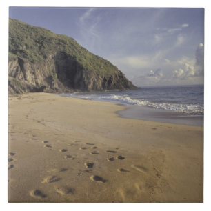 Caribbean, St. Kitts. Footprints on Atlantic Ceramic Tile