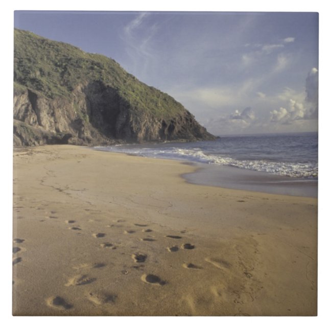 Caribbean, St. Kitts. Footprints on Atlantic Ceramic Tile (Front)