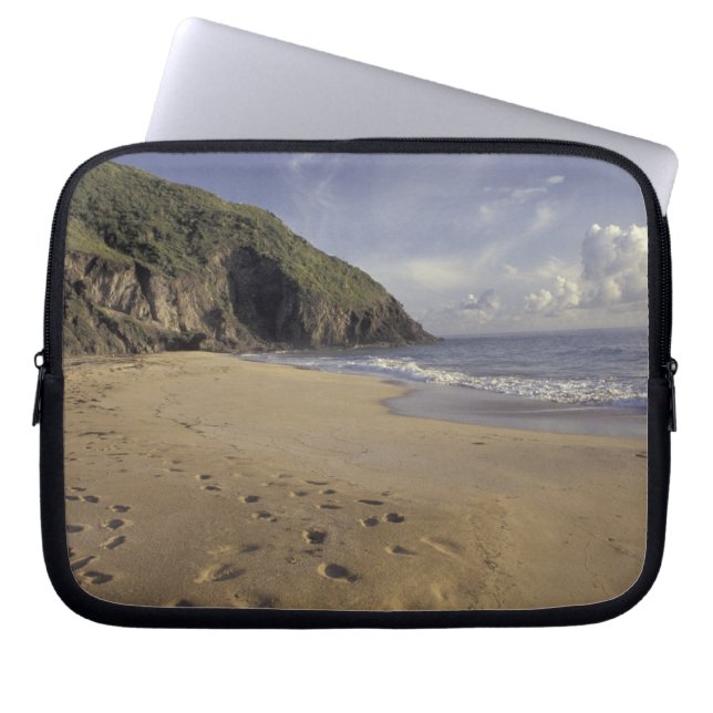 Caribbean, St. Kitts. Footprints on Atlantic Laptop Sleeve (Front)