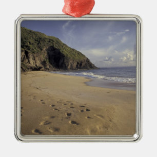 Caribbean, St. Kitts. Footprints on Atlantic Metal Ornament