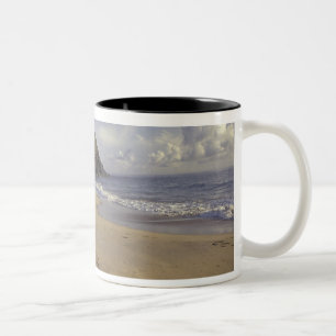 Caribbean, St. Kitts. Footprints on Atlantic Two-Tone Coffee Mug