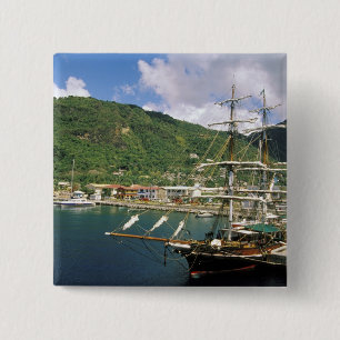 Caribbean, St. Lucia, Soufriere. Boats in 15 Cm Square Badge
