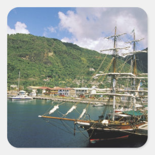 Caribbean, St. Lucia, Soufriere. Boats in Square Sticker