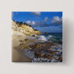 Caribbean, St. Martin, Cliffs at Cupecoy beach 15 Cm Square Badge