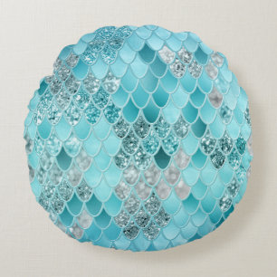 Caribbean Summer Mermaid Scales 1 Round Cushion
