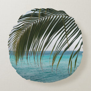 Caribbean Sunrise Ocean Palm 1 Round Cushion