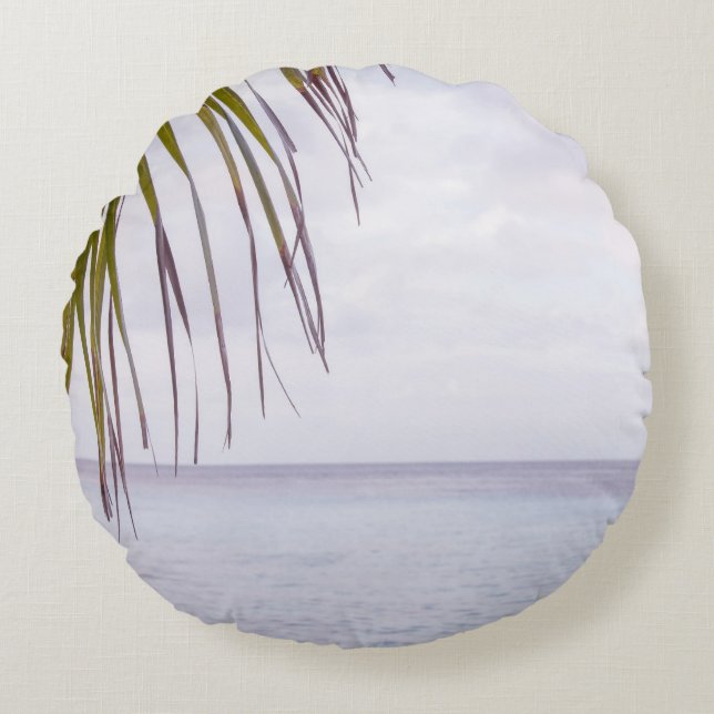 Caribbean Sunset Ocean Palm 5 Round Cushion (Front)