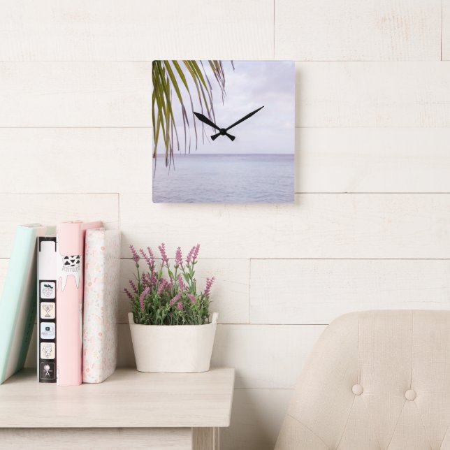 Caribbean Sunset Ocean Palm 5 Square Wall Clock (Reading Room)