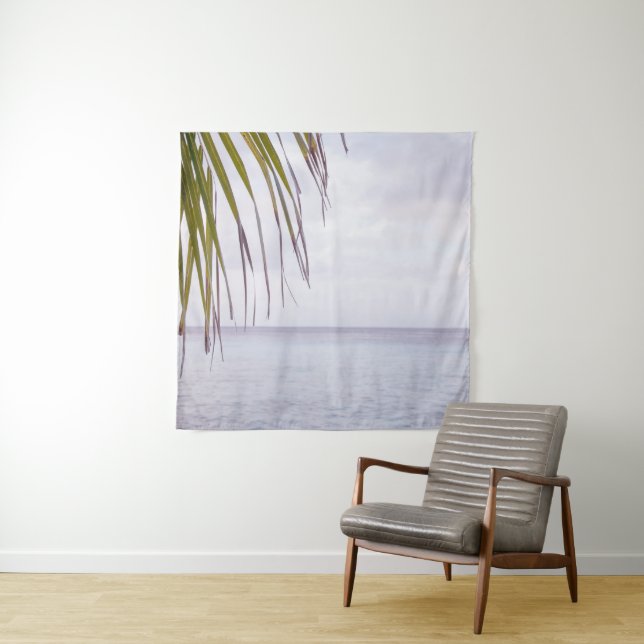 Caribbean Sunset Ocean Palm 5 Tapestry (In Situ)