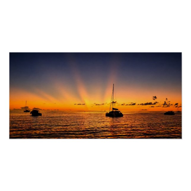 Caribbean Sunset Sailboat Glossy Poster (Front)