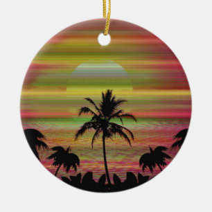 Caribbean Sunset Vaporwave Aesthetic Retro 80s 90s Ceramic Ornament