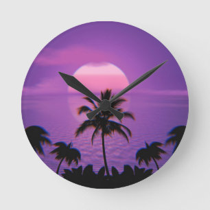 Caribbean Sunset Vaporwave Aesthetic Retro 80s 90s Round Clock