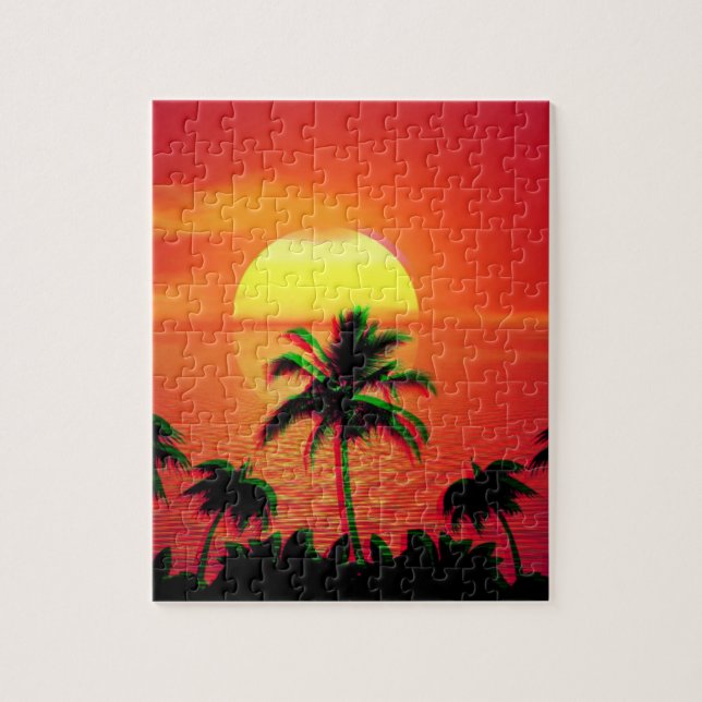 Caribbean Sunset Vaporwave Esthetic Retro 80s 90s Jigsaw Puzzle (Vertical)