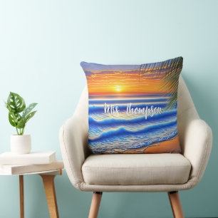 Caribbean Sunset with Personalised Name Cushion