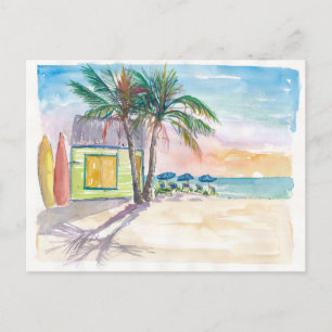 Caribbean Surf Beach Bar Boards and Sunset Postcard