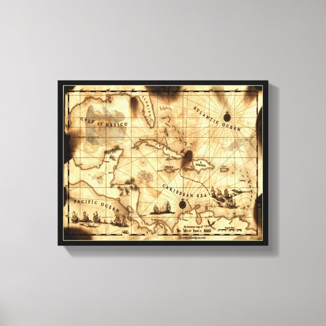 Caribbean Treasure Map Canvas Print (Front)