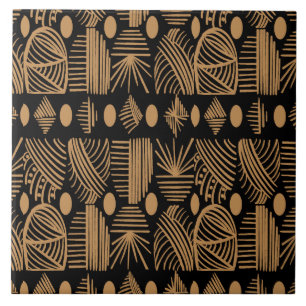 Caribbean Tribal Mudcloth: Black, Gold Ceramic Tile