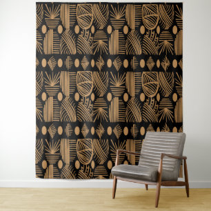 Caribbean Tribal Mudcloth: Black, Gold Tapestry