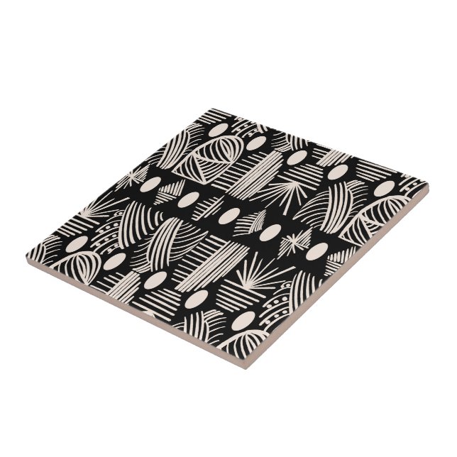 Caribbean Tribal Mudcloth: Black, White, Ceramic Tile (Side)