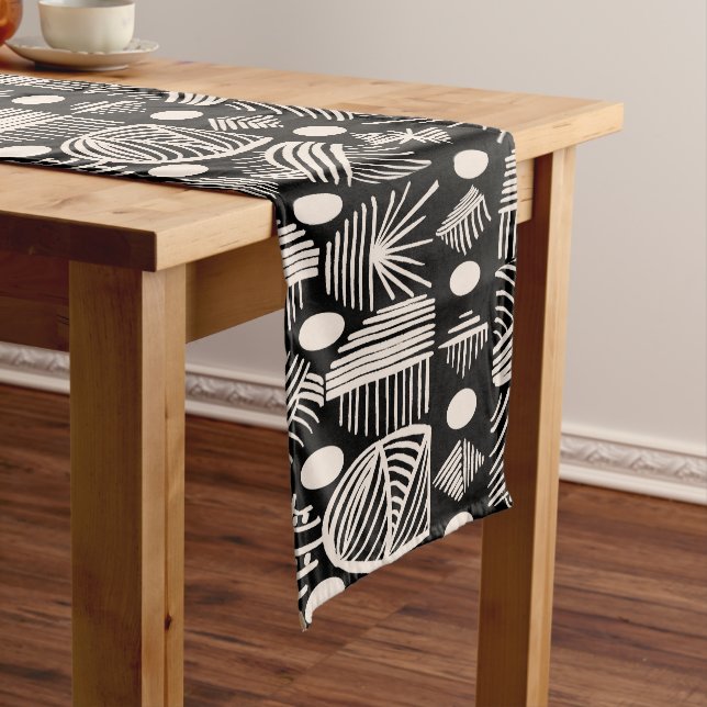Caribbean Tribal Mudcloth: Black, White, Short Table Runner (In Situ)