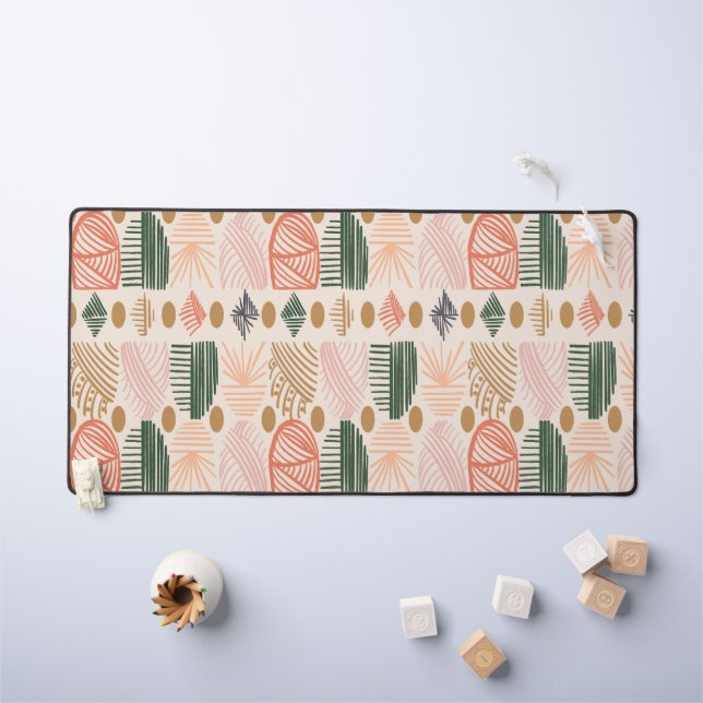 Caribbean Tribal Mudcloth: Boho Dark Green, Pink Desk Mat (Kids Table)