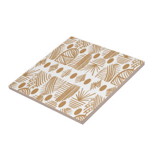 Caribbean Tribal Mudcloth: White, Gold Ceramic Tile