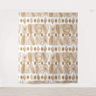 Caribbean Tribal Mudcloth: White, Gold Tapestry