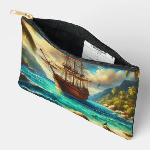 Caribbean/tropical beach ship art accessory pouch